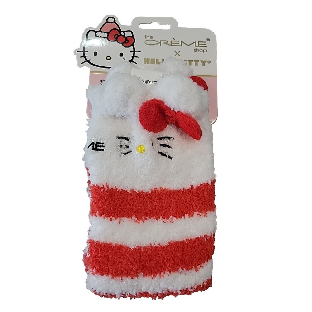 Hello Kitty X Creme Cozy Socks Red Stripe White Fits US Women's Size 5-11